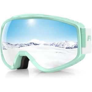 imagefindway OTG Ski Goggles  Over Glasses Snow Snowboard Goggles for Men Women Adult ampamp Youth  AntiFog 100 UV ProtectionGreen Frame Sliver