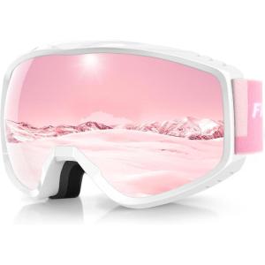 imagefindway OTG Ski Goggles  Over Glasses Snow Snowboard Goggles for Men Women Adult ampamp Youth  AntiFog 100 UV ProtectionWhite Frame Revo Pink Lens Vlt 49