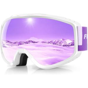 imagefindway OTG Ski Goggles  Over Glasses Snow Snowboard Goggles for Men Women Adult ampamp Youth  AntiFog 100 UV ProtectionWhite Frame Revo Purple Lens Vlt 14