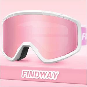 imagefindway OTG Ski Goggles snowSnowboard Goggles for Men Women Youth Upgraded Fit for All Helmet  Anti fog ampamp glare ampamp UVA1whiteframe Revopinklens Vlt13