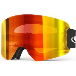 imagefindway OTG Ski Goggles snowSnowboard Goggles for Men Women Youth Upgraded Fit for All Helmet  Anti fog ampamp glare ampamp UVBlack Framerevo Red Lens Vlt 96