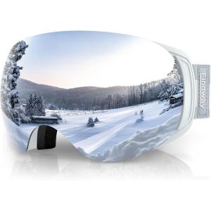 imagefindway Ski Goggles OTG for Women Men Adult YouthOver Glasses Snow GogglesInterchangeable LensAnti Fog Snowboard GogglesA1white Frame Silver Lens Vlt 12