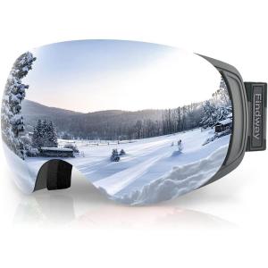 imagefindway Ski Goggles OTG for Women Men Adult YouthOver Glasses Snow GogglesInterchangeable LensAnti Fog Snowboard GogglesA2black Frame Silver Lens Vlt 12