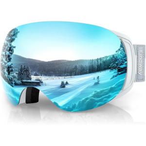 imagefindway Ski Goggles OTG for Women Men Adult YouthOver Glasses Snow GogglesInterchangeable LensAnti Fog Snowboard GogglesA4white Frame Gem Blue Lens Vlt 8