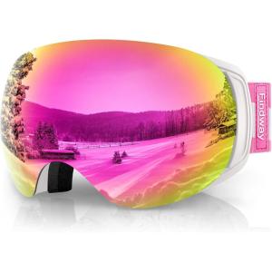 imagefindway Ski Goggles OTG for Women Men Adult YouthOver Glasses Snow GogglesInterchangeable LensAnti Fog Snowboard GogglesA5white Frame Revo Purple Lens Vlt 18