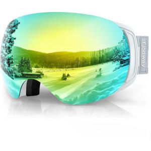 imagefindway Ski Goggles OTG for Women Men Adult YouthOver Glasses Snow GogglesInterchangeable LensAnti Fog Snowboard GogglesA8white Frame Revo Gold Lens Vlt 18