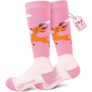 imagefindway Kids Ski Socks 2 Pairs Thermal Thick Warm Winter Cozy Socks for Skiing Snowboarding Boys Girls2pairspinkpink