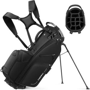 imageFindway 14 Way Golf Stand Bag Lightweight Golf Bag with Stand for Men Women Golf Club Carry Bag with Dual Strap Full Length Dividers Multiple Pockets Golf Ball HolderBlack