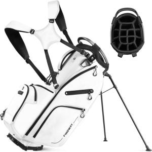 imageFindway 14 Way Golf Stand Bag Lightweight Golf Bag with Stand for Men Women Golf Club Carry Bag with Dual Strap Full Length Dividers Multiple Pockets Golf Ball HolderWhite