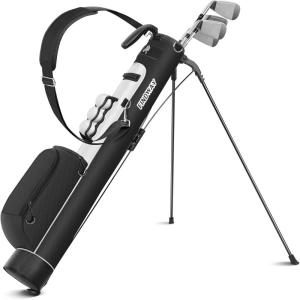 imageFindway Golf Stand Bag Par 3 Golf Bag Pitch n Putt Small Golf Bag with Ball Holder and Cooler Bag Lightweight Golf Carry Bag for Men WomenBlack