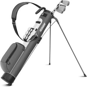 imageFindway Golf Stand Bag Par 3 Golf Bag Pitch n Putt Small Golf Bag with Ball Holder and Cooler Bag Lightweight Golf Carry Bag for Men WomenGray