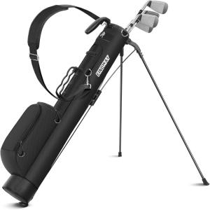 imageFindway Golf Stand Bag Par 3 Golf Bag Pitch n Putt Small Golf Bag with Ball Holder and Cooler Bag Lightweight Golf Carry Bag for Men WomenPure Black