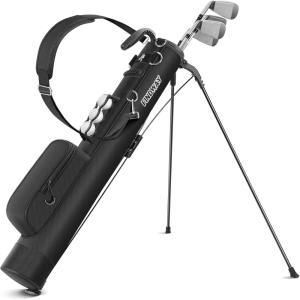 imageFindway Golf Stand Bag Small Golf Bag for The Driving Range Par 3 and Executive Courses Lightweight Golf Club Carry Bag with Ball Holder and Pockets for Men WomenPure Black