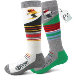 imageFindway Kids Merino Wool Ski Socks 2 or 3 Pairs  Winter Warm Thermal Socks for Snowboarding Boys and Girls 316 Years2 Pairsredgreen