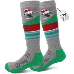 imageFindway Kids Merino Wool Ski Socks 2 or 3 Pairs  Winter Warm Thermal Socks for Snowboarding Boys and Girls 316 YearsPairsgreengreen
