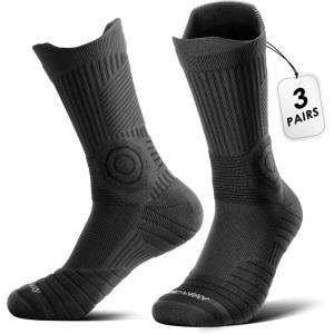 imagefindway Compression Running Socks 3 Pairs AntiBlister Crew Socks All Day Dry Athletic Socks for Men and WomenBlack