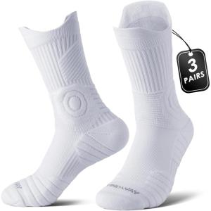 imagefindway Compression Running Socks 3 Pairs AntiBlister Crew Socks All Day Dry Athletic Socks for Men and WomenWhite
