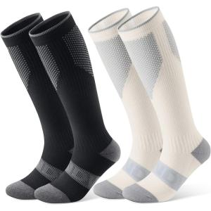 imagefindway Merino Wool Ski Socks 2 Pairs Thermal Kneehigh Snowboarding Snow Winter Warm Socks for Men Women2pblackwhite