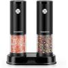 imageBonsenkitchen Electric Salt and Pepper Grinder Set Battery OperatedNot Included2 Pack Automatic Salt ampamp Pepper Mill Shakers with LED Light Adjustable Coarseness Storage Base 95ml Large Capacity