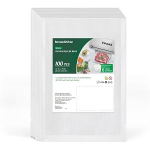 imageBonsenkitchen Precut Vacuum Food Sealer Bags 100 Pint 6quot x 10quot BPA Free Commercial Grade Textured Food Vacuum Sealer Bag Thick Embossed Bags for Food Storage and Sous Vide Cooking VB3204Gallon Size 11 x 16 100count