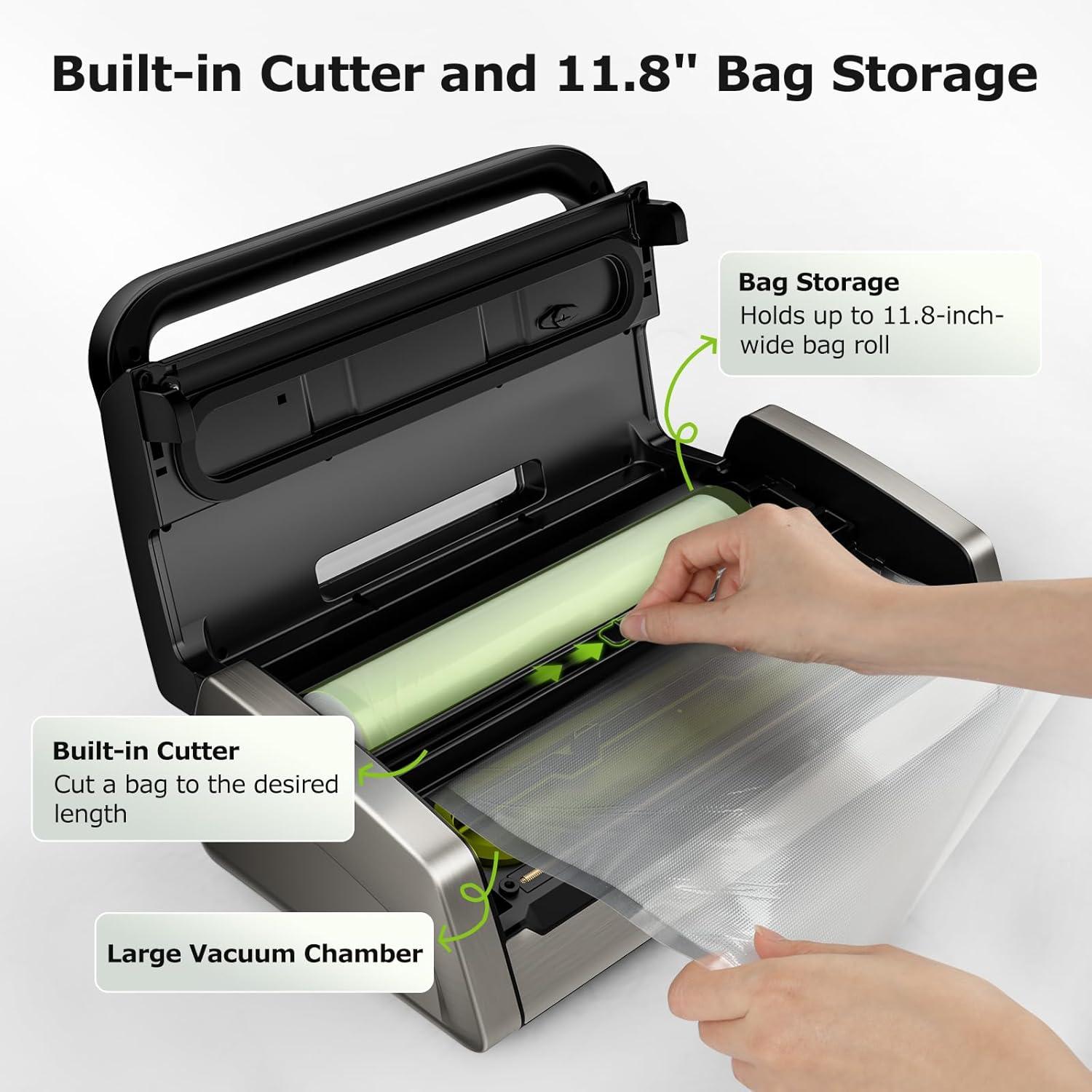 Powerful Vacuum Sealer Machine Built in Cutter 2 Rolls Bags Total 4 