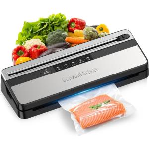 imageBonsenkitchen Vacuum Sealer Machine MultiFunctional Food Sealer with 50 Vacuum Bags ampamp 1 Roll for Food Storage Builtin Cutter Globefish Technology for HighSpeed Continuous Working BlackSilver