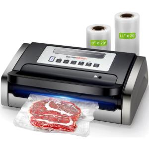 imageBonsenkitchen Vacuum Sealer Machine Powerful LowNoise Food Vacuum Sealer for HighSpeed Continuous Working Handle Locked Design Builtin Cutter 2 Bag Rolls  100 PCS Vacuum BagsStainless Steel