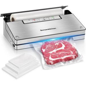 imageBonsenkitchen Vacuum Sealer Machine Powerful Stainless Steel Food Sealer with 5 Modes Builtin Cutter ampamp Bag StorageGlobefish Technology for HighSpeed Continuous Working Include 1 Bag RollSilver