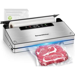 imageBonsenkitchen Vacuum Sealer Machine Powerful Stainless Steel Food Sealer with 5 Modes Builtin Cutter ampamp Bag StorageGlobefish Technology for HighSpeed Continuous Working Include 1 Bag RollBlack