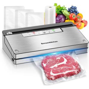 imageBonsenkitchen Vacuum Sealer Machine Powerful Stainless Steel Food Sealer with 5 Modes Builtin Cutter ampamp Bag StorageGlobefish Technology for HighSpeed Continuous Working Include 1 Bag RollGrey