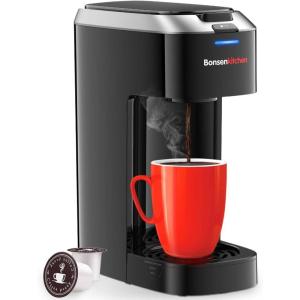 imageBonsenkitchen Single Serve Coffee Maker Coffee Brewer for K Cup Capsule Fast Brewing Coffee Machine Space Saving Design 6 to 14oz Brew Size Fits 66quot Travel Mugs SilverSilver