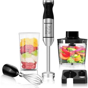 imageImmersion Hand Blender Bonsenkitchen Stainless Steel Handheld blender 9Speed and Turbo 5In1 Hand mixer with Whisk700ml Mixing Beaker ampamp 500ml Chopper Bowl WallHooker for Smoothies Puree