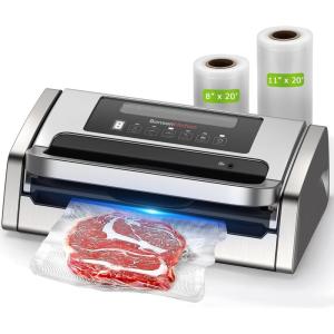 imageBonsenkitchen Vacuum Sealer for Food EasyLock Handle Vacuum Sealer Machine with Bag Clip Builtin Cutter and Bag Storage for Sous Vide and Meal Prep 1 Roll Bag ampamp 10 PreCut Bags SilverFull Silver