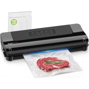 imageBonsenkitchen Vacuum Sealer Machine MultiFunctional Food Sealer with 10 Vacuum Bags FastCompact Design External Vacuum System ampamp Accessory Tube for Freshness PreservationBlackBright Black