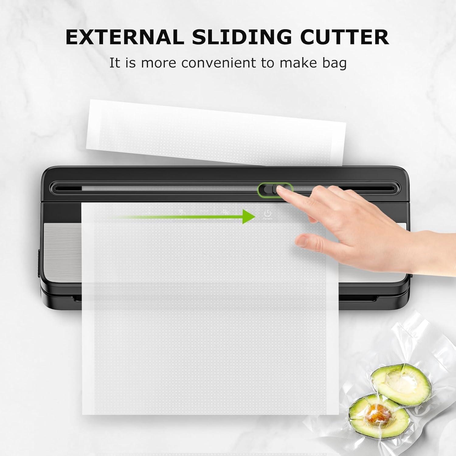 imageBonsenkitchen Vacuum Sealer MultiFunctional Food Sealer with 1 Roll Bag 5 Bags Bag Storage  Builtin Cutter SilverStainless steelSilverStainless steel