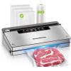 imageBonsenkitchen Vacuum Sealer Machine Stainless Steel Food Sealer Vacuum Sealers with 1 Roll ampamp 5 Bags 5 Food Vacuum Modes Builtin Cutter ampamp Bag Storage White SilverSilverBlack