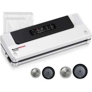 imageBonsenkitchen Vacuum Sealer MultiFunctional Food Sealer with 1 Roll Bag 5 Bags Bag Storage  Builtin Cutter SilverStainless steelWhite