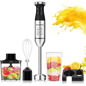 imageImmersion Handheld Blender Bonsenkitchen 9Speed Stainless Steel Hand Blender Set with Wall Mounted Bracket Food Grinder Bowl Measuring Mug Egg Whisk for Smoothies Infant Food Sauces Puree
