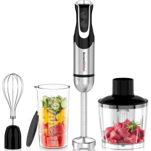 image:imageBonsenkitchen 4in1 Immersion Blender Handheld with Food Processor 12 Speeds Hand Blender with Turbo Mode Stainless Steel Blade Egg Whisk Beaker amp Chopper Bowl Stick Mixer for Smoothie Puree12 speeds