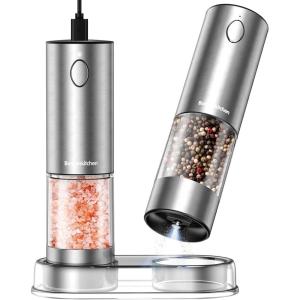 image:imageBonsenkitchen Electric Salt and Pepper Grinder Set USBC Rechargeable Stainless Steel Adjustable Coarseness Pepper Mill with LED Light 95ml Large Capacity Clean Brush for Kitchen BBQ amp Camping