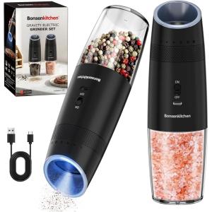 image:imageBonsenkitchen Gravity Electric Salt and Pepper Grinder SetTypeC Rechargeable Automatic Grinder With 6Level Coarseness Adjustment LED Light 135ML Large Capacity for Kitchen BBQ amp Camping