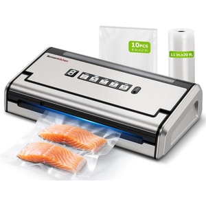 image:imageBonsenkitchen Vacuum Sealer for Food OneHand Operation Food Vacuum Sealer Machine with Digital Timer 02inch Wider Seal Builtin Cutter and Bag Storage for Meal Prep 1 Roll Bag amp 10 PreCut BagsSilver