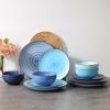 imageSelamica Ceramic 12Pieces Dinnerware Sets Ceramic Dish Plates and Bowls Sets Service for 4 Dinner Salad Dessert Plates and Cereal Bowls SetVintage BlueGradient Blue