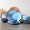 imageSelamica Ceramic 12Pieces Dinnerware Sets Ceramic Dish Plates and Bowls Sets Service for 4 Dinner Salad Dessert Plates and Cereal Bowls SetVintage BlueGradient Blue