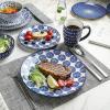 imageSelamica Ceramic 12Pieces Dinnerware Sets Ceramic Dish Plates and Bowls Sets Service for 4 Dinner Salad Dessert Plates and Cereal Bowls SetVintage BlueVintage Blue A