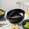 imageSelamica Ceramic 30 Ounce Large Pasta Bowls 8 inch Serving Bowls Wide and Shallow Porcelain Bowls Microwave Dishwasher Safe Set of 4 Ceylon BlueGlod rimMatte Black