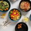 imageSelamica Ceramic 30 Ounce Large Pasta Bowls 8 inch Serving Bowls Wide and Shallow Porcelain Bowls Microwave Dishwasher Safe Set of 4 Ceylon BlueGlod rimMatte Black