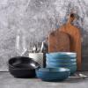 imageSelamica Ceramic 30 Ounce Large Pasta Bowls 8 inch Serving Bowls Wide and Shallow Porcelain Bowls Microwave Dishwasher Safe Set of 4 Ceylon BlueGlod rimMatte Black