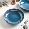 imageSelamica Ceramic 30 Ounce Large Pasta Bowls 8 inch Serving Bowls Wide and Shallow Porcelain Bowls Microwave Dishwasher Safe Set of 4 Ceylon BlueGlod rimCeylon Blue