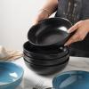 imageSelamica Ceramic 30 Ounce Large Pasta Bowls 8 inch Serving Bowls Wide and Shallow Porcelain Bowls Microwave Dishwasher Safe Set of 4 Ceylon BlueGlod rimMatte Black